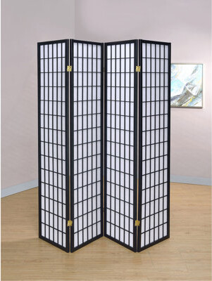 Latitude Run Sartre Black 4-Panel Room Divider Folding Shoji Screen