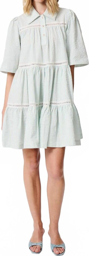 Manoush Seersucker Mini Dress In Sky