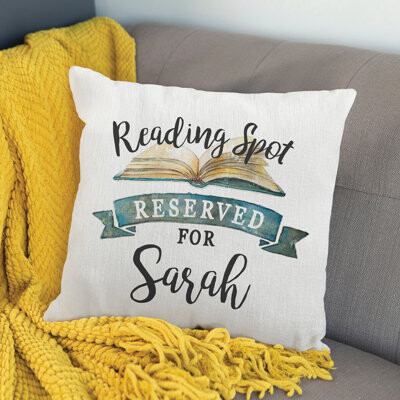 CPS Reserved Reading Spot Throw Pillow With Custom Name Printed | Square Removable Cover | Decorative Accent | 14" X 14"