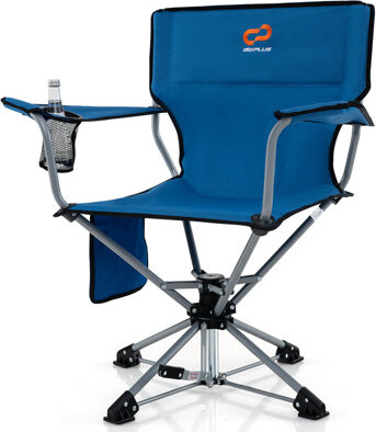 Arlmont & Co. Goplus 360° Swivel Hunting Chair With Mesh Cup Holder & Storage Pockets Cozy Backrest Blue