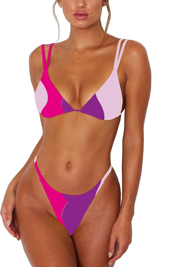 ForBeautyShe Women's Sexy Thong Bottom Two Piece Bikini Double Shoulder