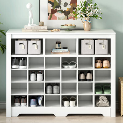 White Shoe Cabinet With 24 , Modern For All Desires, Made Of And Particle Board Storage Unit - Sleek Home