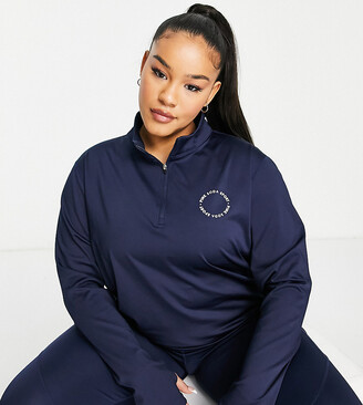 Pink Soda Sports Plus 1/4 zip polyester long sleeve top in navy - NAVY