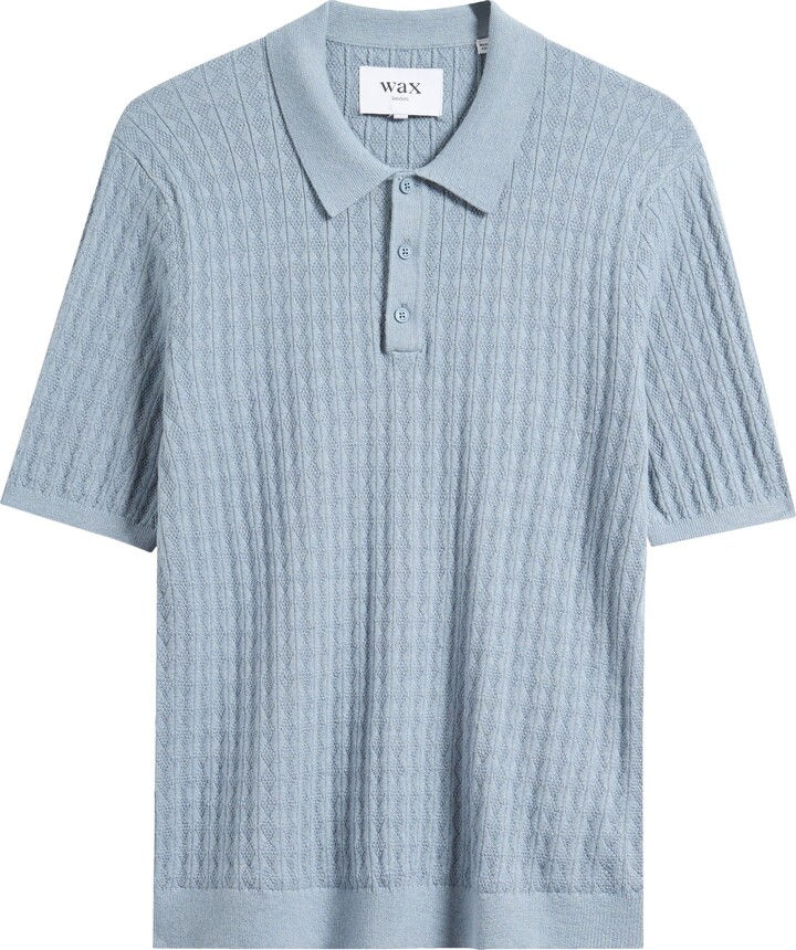 Wax London Naples Diamond Stitch Cotton & Cashmere Polo Sweater