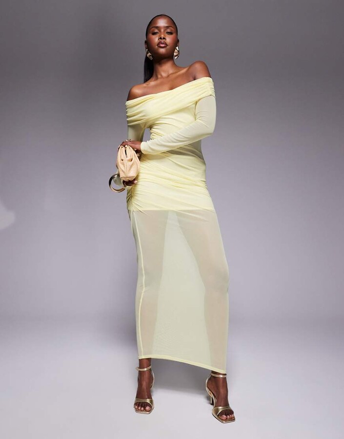 Missy Empire Missyempire mesh insert off the shoulder maxi dress in yellow