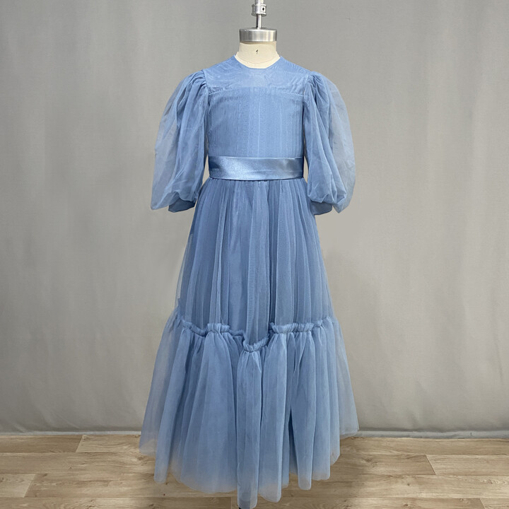 Dideyttawl Customized Real Tulle Short Puff Sleeves Flower Girl Dress Ruffles Pleated Floor Length Sashes Junior Concert Gown