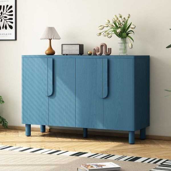 CAVINAS LLC CAVINAS4-DoorSideboardCabinetwithUniqueArcHandles&AdjustableShelvesWoodenBuffetCabinetwithStorageforKitchenDiningRoomNavy