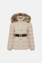 Thumbnail for your product : Karen Millen Belted Padded Faux Fur Short Hooded Coat
