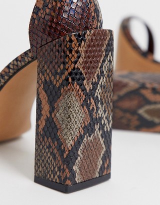 ASOS DESIGN Wide Fit Highlight barely there heeled sandals in brown snake