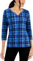 Thumbnail for your product : Karen Scott Women's Plaid Henley Top, Created for Macy's
