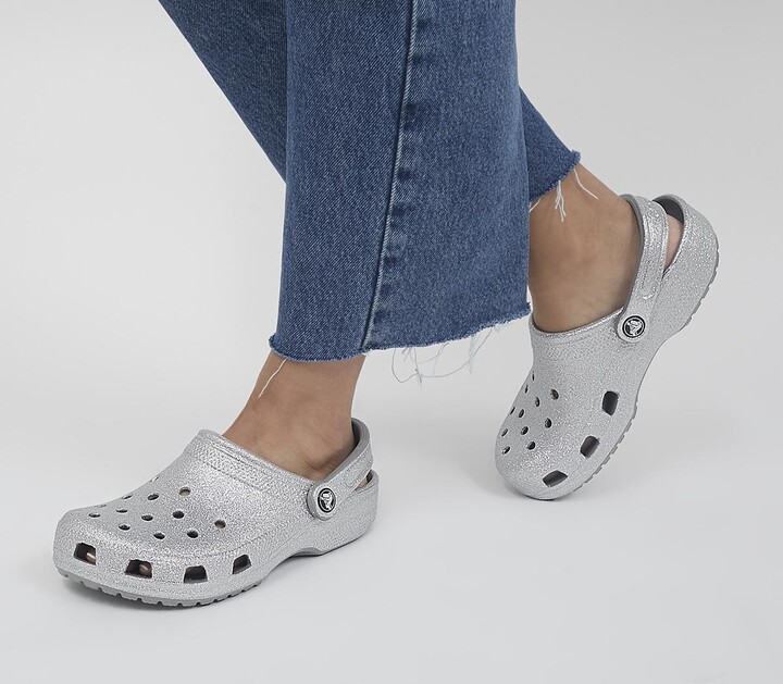 silver glitter lined crocs
