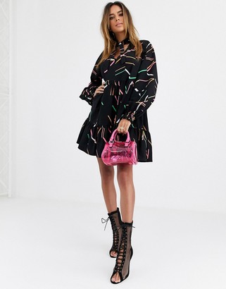 ASOS DESIGN tiered swing mini shirt dress in abstract print