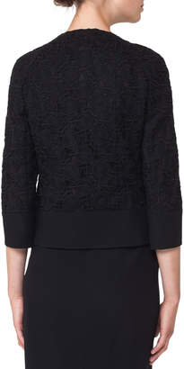 Akris Round-Neck Hook-Front Circle-Embroidery Crepe Jacket