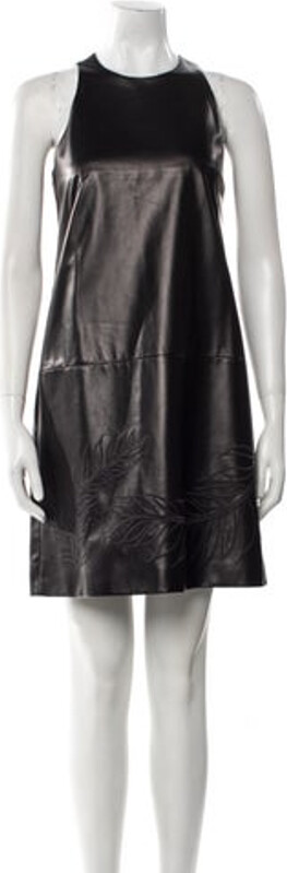 Rochas Leather Mini Dress Rochas Leather Shift Dress Black Sleeveless with Crew Neck Designer