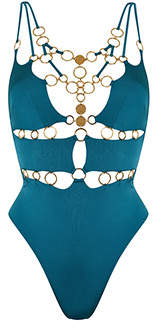 Agent Provocateur Davine Swimsuit In Green With Plunge Neckline and Gold Tones