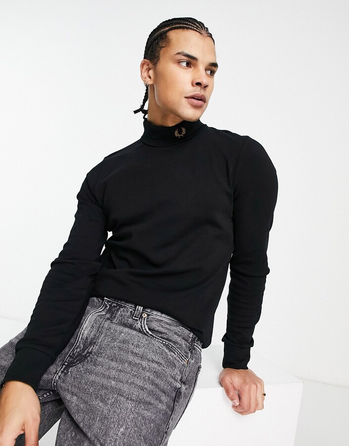 Fred Perry turtle neck jersey top in black - ShopStyle Shirts