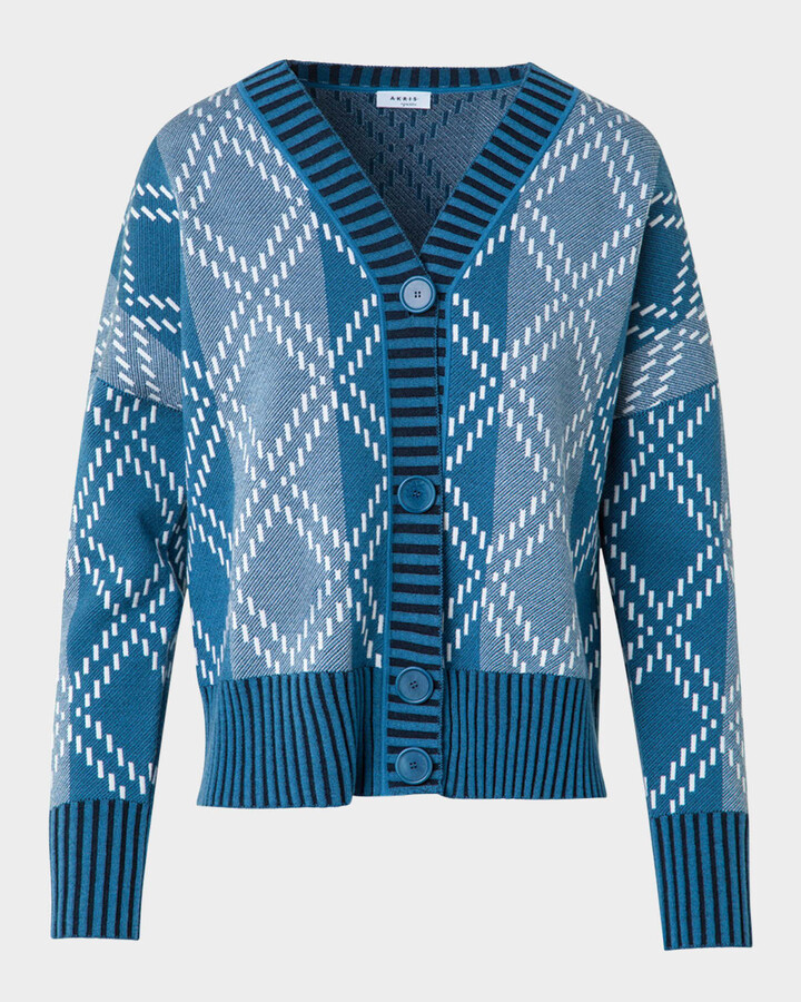 Akris Punto Striped Diamond Jacquard Knit Cardigan