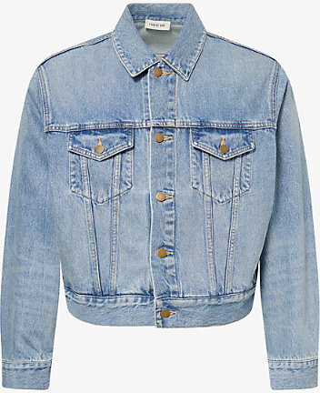 Fear Of God Mens Light Indigo Trucker Flap-Pocket Denim Jacket S