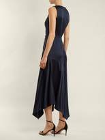 Thumbnail for your product : Peter Pilotto Ruched V Neck Satin Dress - Womens - Navy