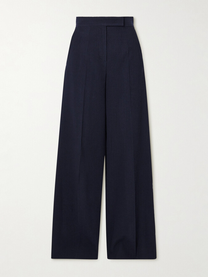Max Mara Osol Ribbed Wool-blend Wide-leg Pants - Blue