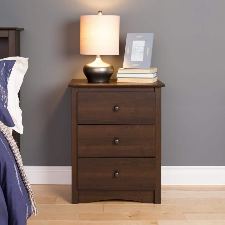 Prepac Sonoma Espresso 3-Drawer 23 in. W Traditional Nightstand Side Table, Night Stand Bedside Table, Nightstand for Bedroom