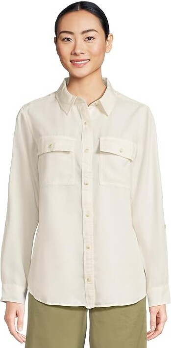 L.L. Bean Soft Washed Tencel Utility Shirt Women's Clothing Sea Salt : SM, Lyocell/Tencel