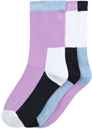 Joe Fresh Kid Girls’ 3 Pack Colour Block Socks, Purple (Size 3-6)