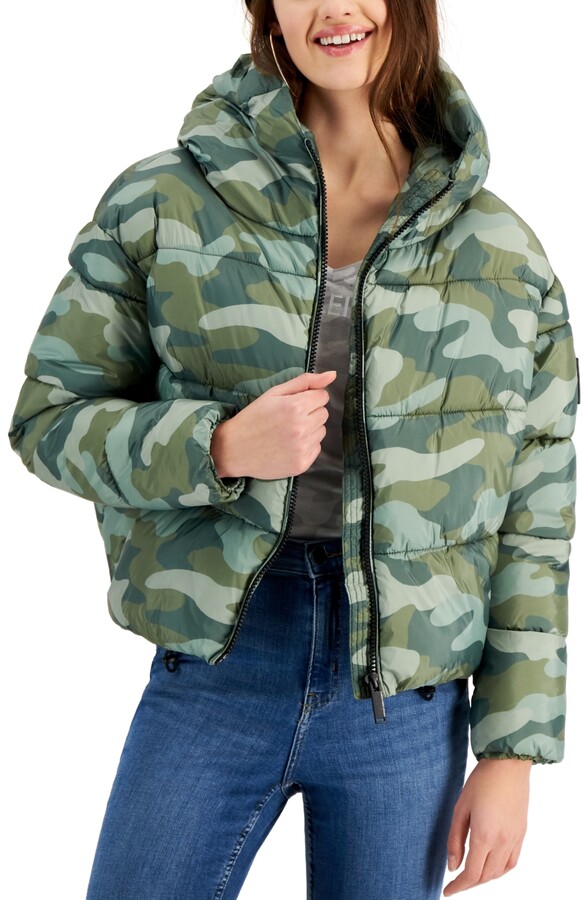 camo print puffer jacket
