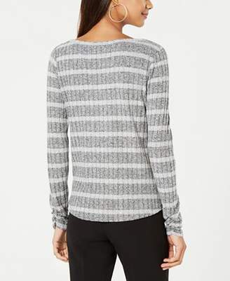 BCX Juniors' Striped Twist-Front Sweater