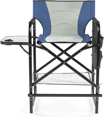 26In Iron Pipe Folding Director Chair With Built-In Cup Holder, Side Table, Storage Pocket