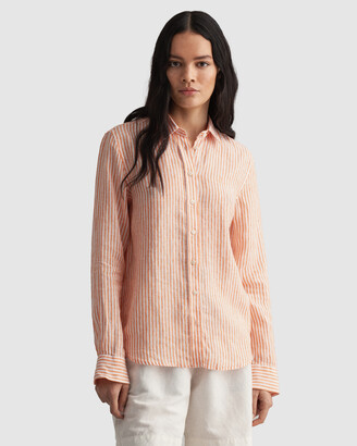 Gant Women's Orange Long Sleeve Shirts - Stripe Linen Chambray Shirt - Size One Size, 38 at The Iconic