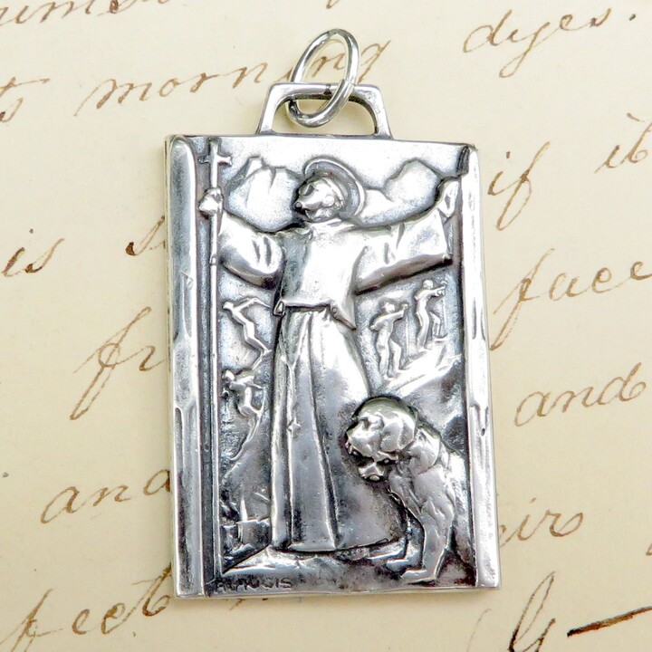 Etsy St Bernard Large Medal - Sterling Silver Antique Replica Patron Of Mountain Climbers, Hikers & Skiers