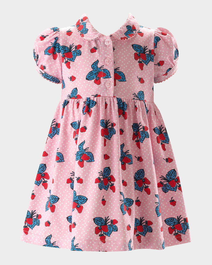 Rachel Riley Girl's Strawberry Jersey Puff-Sleeve Dress, Size 6M-24M