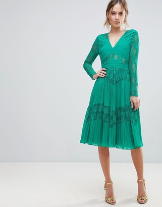 green lace midi dress
