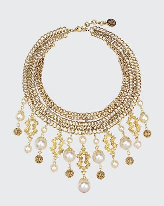 Ben-Amun Golden Chain Multi-Drop Pearly Bib Necklace