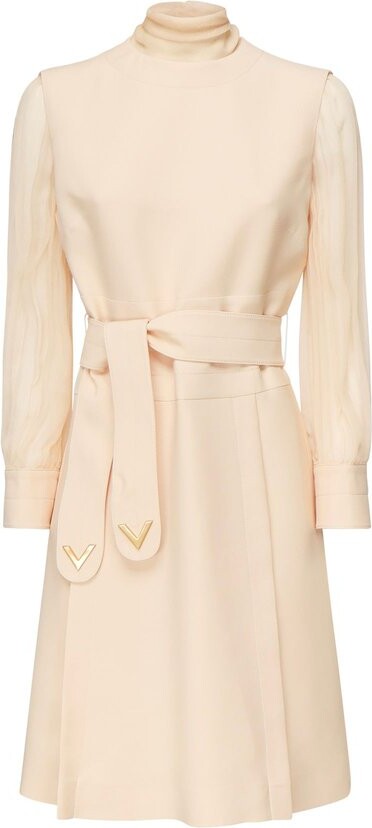 Valentino Logo Plaque Belted Long-Sleeved Dress