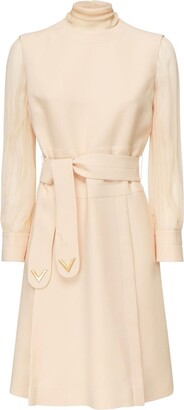 Valentino Logo Plaque Belted Long-Sleeved Dress