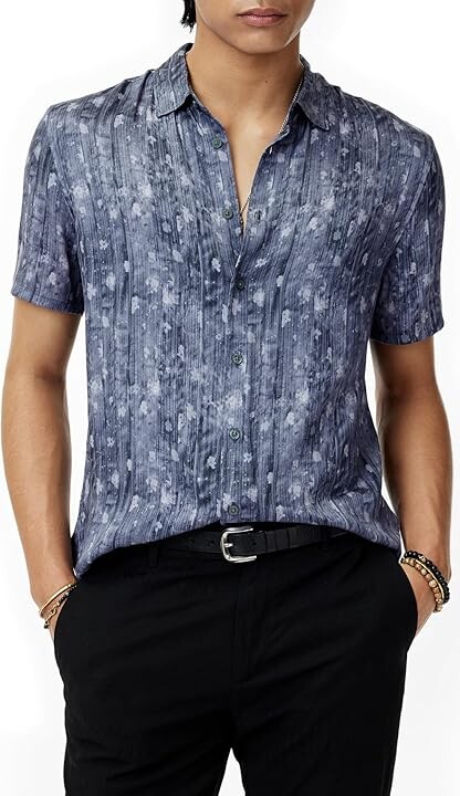 John Varvatos Sean Shirt W780S25 Men's Clothing Blue Smoke : MD (US 50), Cotton