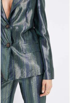 Wolf & Badger Vesper Blue Metallic Silk Suit Jacket