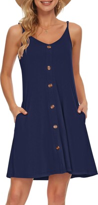 AUSELILY Summer Beach Dress Spaghetti Strap Beach Wear Sundress for Women Cover Ups V Neck Casual Dress with Pockets (Black