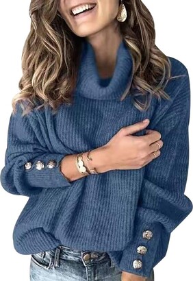 Peuignao Oversized Cable Knit Jumper Women Turtle Neck Jumpers for Women  Ladies Baggy Fluffy Knitted Jumpers Womens High Neck Sweater for Women  Pullover Sweaters Pullovers Thick Plain Loose Plus Size Grey M -