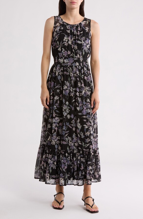 Love Stitch Floral Chiffon Maxi Dress