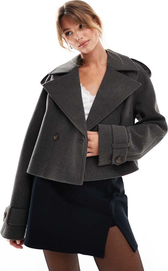 ASOS DESIGN cropped formal trench coat in charcoal ShopStyle