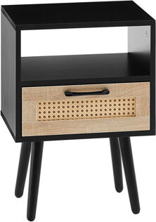 Dakota Fields White Woven End Table With Solid Wood Legs And Drawer, Versatile For Living Room, Bedroom, Office, 15.77\