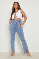 Thumbnail for your product : boohoo Plus Embellished Hem Straight Leg Jeans