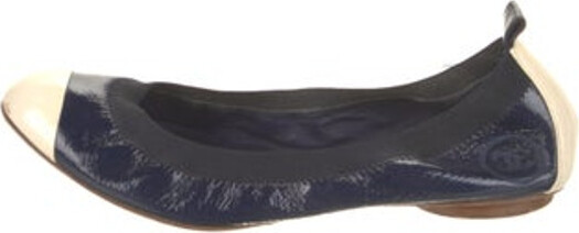 Chanel Beige/Black Leather CC Cap Toe Bow Ballet Flats Size 35