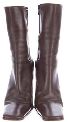 Prada Leather Square-Toe Ankle Boots