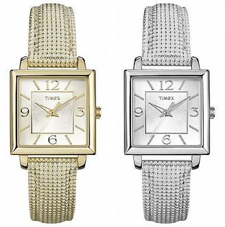 Timex Women's Classic Dress Watch | Square Case Metallic Leather Strap