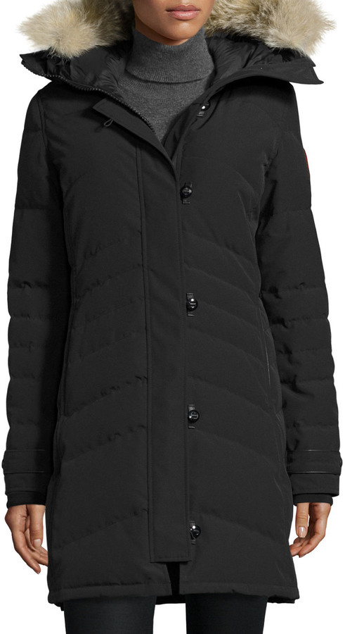 lorette hooded down parka with genuine coyote fur trim