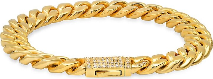 Anthony Jacobs Stainless Steel & Simulated Diamond Cuban Link Chain ...